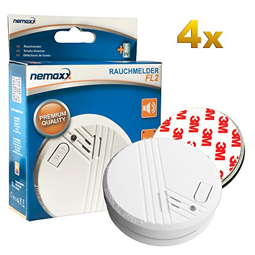 Nemaxx 6795 FL2 Rauchmelder-hochwertiger Rauchwarnmelder nach EN 14604 mit sensibler fotoelektrischer Technologie + 4X Magnethalterung, 4er-Paket, 4 Stück von Nemaxx