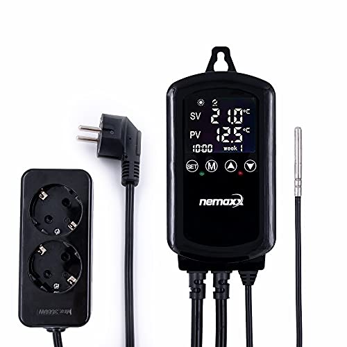 NEMAXX® NTP16 Digitaler, Programmierbar 230V Temperaturregler mit NTC – Temperatursensor Thermostat bis 3000W - 2X Steckdose für Kühlgeräte und Heizgeräten – programmierbar für die ganze Woche von Nemaxx