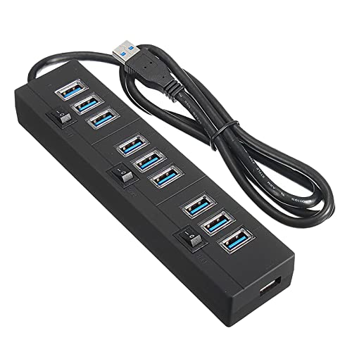 Nemeae USB 2.0 10Port USB Splitter Mehrere Expander mit Schalter für PC Laptop von Nemeae
