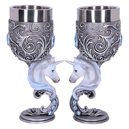 Nemesis Now B5191R0 Enchanted Twin Unicorn Heart Set mit zwei Kelchen, Silber, 18,5 cm von Nemesis Now