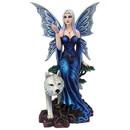 Nemesis Now Blue Fairy and White Companion Figurine Talanoa Dekofigur Fee und weißer Wolf, Polyresin, blau, Einheitsgröße von Nemesis Now