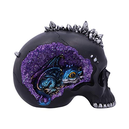Nemesis Now Höhle Kleiner Drache versteckt Sich in einem Kristallschädel, Polyresin, Schwarz, 16,5 cm von Nemesis Now