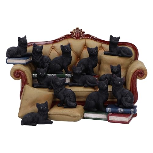 Nemesis Now Couch-Clowder-Ausstellungsstück mit 48 Katzen Figuren-Set 22 cm, Kunstharz, schwarzes Katzensofa mit 48 Katzenfiguren, Schwarze Katzenware, aus feinstem Harz gegossen, fachmännisch von Nemesis Now