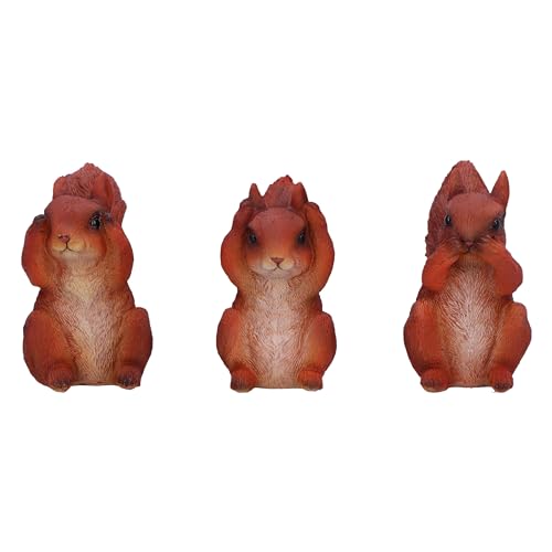 Nemesis Now DREI weise Eichhörnchen 9 cm, Harz, rot, DREI weise rote Eichhörnchen, okkulte Eichhörnchen, Figuren-Trio-Set, Eichhörnchen-Geschenk, gegossen aus feinstem Harz, fachmännisch handbemalt von Nemesis Now