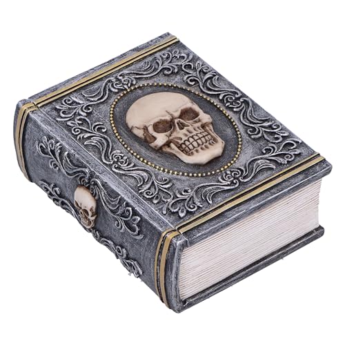 Nemesis Now Grimoire Schatzkiste, 11 cm, Harz, grau, Totenkopf-Buch-Zubehörbox, Horror-Geschenk, goldene Details, abnehmbarer Deckel, aus feinstem Kunstharz gegossen, fachmännisch handbemalt von Nemesis Now