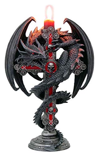 Nemesis Now Guardian Dragon Cross Candle Holder 26.5cm, Black Anne Stokes Kerzenhalter im Gothic-Stil, Drachen-Kreuz, 26,5 cm, Schwarz von Nemesis Now