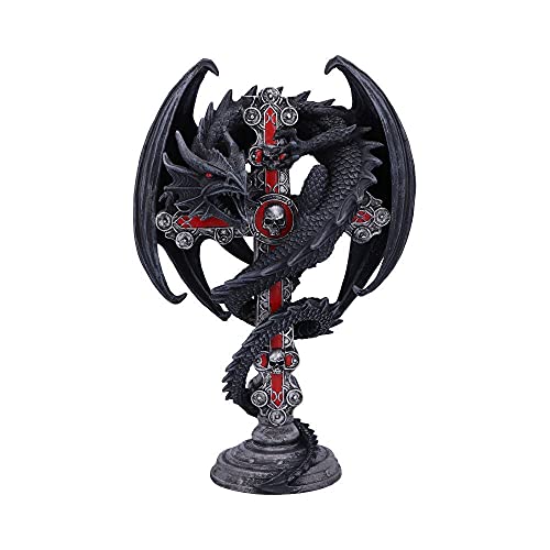 Nemesis Now Guardian Dragon Cross Candle Holder 26.5cm, Black Anne Stokes Kerzenhalter im Gothic-Stil, Drachen-Kreuz, 26,5 cm, Schwarz von Nemesis Now