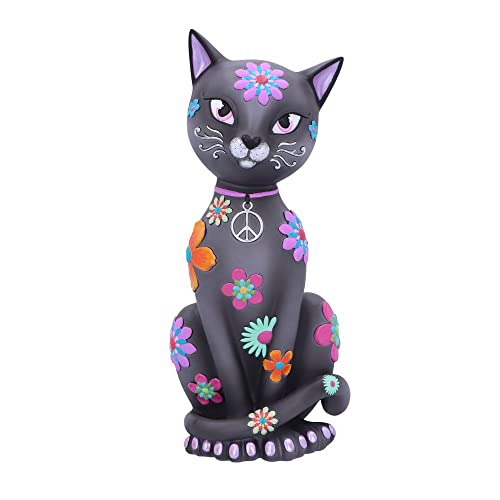 Nemesis Now Hippie-Kitty, 26 cm, Kunstharz, schwarz, Hippie-Kätzchen, Hippie-Kitty-Figur, spirituelles Geschenk, gegossen aus feinstem Harz, fachmännisch handbemalt von Nemesis Now