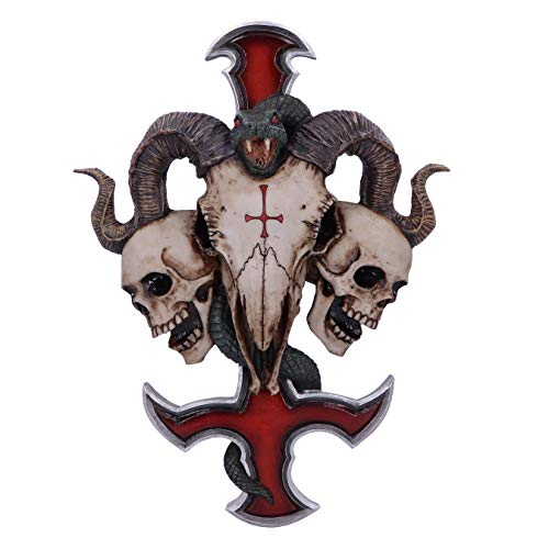 Nemesis Now James Ryman Devils Ram's Skull Petrine Cross Wandschild, rot, 30.5cm von Nemesis Now