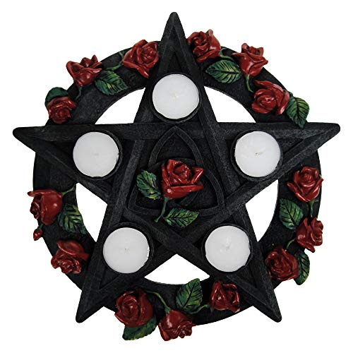 Nemesis Now NEM5185 Teelichthalter Pentagramm Rose, 29,5 cm, Rot, Kunstharz, Einheitsgröße von Nemesis Now
