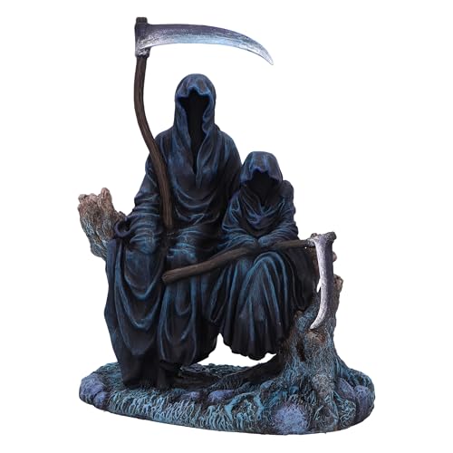 Nemesis Now Next in Line Figur 19cm Harz schwarz Sensenmann mit Kind ruht auf Baum Ornament Humorvolle Premium Horror Figur Sensenmann Figur aus feinstem Harz fachmännisch handbemalt von Nemesis Now