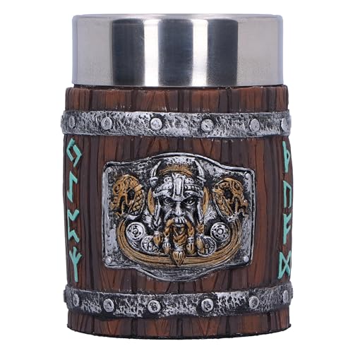 Nemesis Now Norseman Schnapsglas 8cm, Harz, Braun, Wikinger Schnapsglas, Schnapsglas, Schnapsglas, Becher mit Edelstahleinsatz, fachmännisch handbemalt, aus feinstem Harz gegossen von Nemesis Now