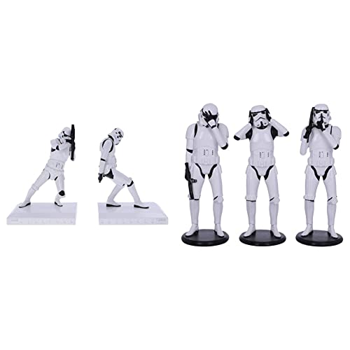 Nemesis Now Offiziell lizenzierte The Original Stormtrooper-Buchstützen-Figuren, Harz, weiß, 18.5cm & Original Stormtrooper im Stil der „3 Weisen“, Sciencefiction-Figuren, Weiß, 14cm von Nemesis Now