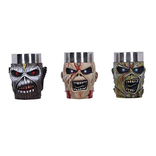 Nemesis Now Iron Maiden Eddie Schnapsglas-Set, 9 cm, Kunstharz mit Edelstahl, mehrfarbig, offizielles Lizenzprodukt von Iron Maiden, Eddie Schnapsbecher-Set, gegossen aus Harz, Edelstahl-Einsatz von Nemesis Now