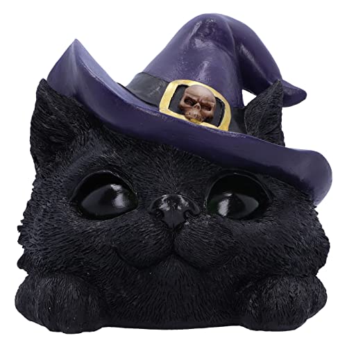 Nemesis Now Vertraute Grins-Figur 13,8 cm, Kunstharz, schwarzer Katzenkopf, Ornament, Gothic-Fantasie-Merchandise, leuchtende Augen, gegossen aus feinstem Harz, handbemalt von Nemesis Now
