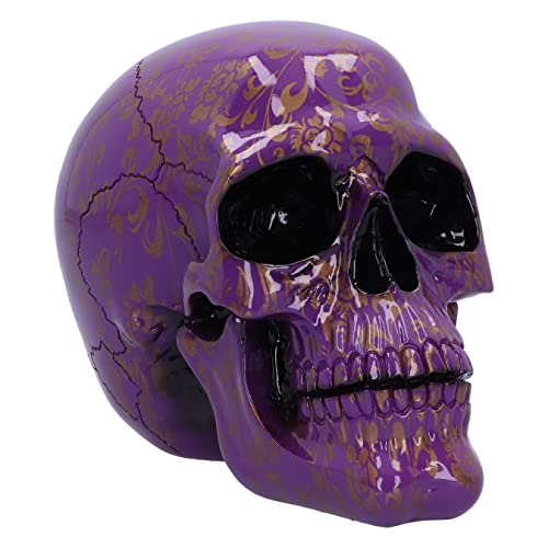 Nemesis Now Violet Elegance Ornament 18,5 cm, Kunstharz, lila Totenkopf-Skulptur, gegossen aus feinstem Kunstharz, handbemalt, glänzende Oberfläche, goldene Muster von Nemesis Now