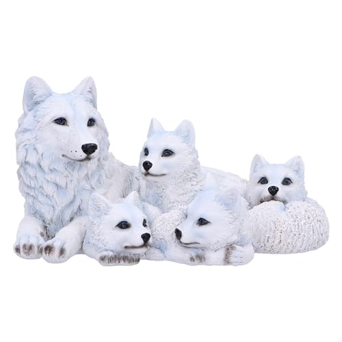 Nemesis Now Welpen-Schutzfigur, 20,5 cm, Harz, weiß, Wolf-Babys und Mutter, weißer Wolf, Mutter, Familie, Ornament, Sammlerstück, Wolf Geschenkware, gegossen aus feinstem Harz, fachmännisch handbemalt von Nemesis Now