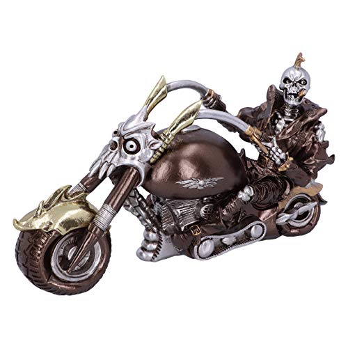 Nemesis Now Wheels of Steel Steampunk Motorrad-Skelett-Figur, 29 cm, silberfarben von Nemesis Now
