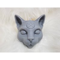 Pentagram Mystic Cat Shaped Candle Benutzerdefinierter Duft Und Farbe, Sojawachs. Gothic, Alternative, Hexenkerze von NemesisBoutique