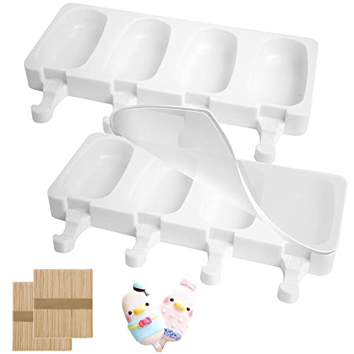 Nenkarn 2 Stück Eisformen Eis Am Stiel, Eisformen Silikon, Cake Pop Stiele mit 2 Deckeln & 100 Holzstäbchen für DIY-Eis (Weiß) von Nenkarn