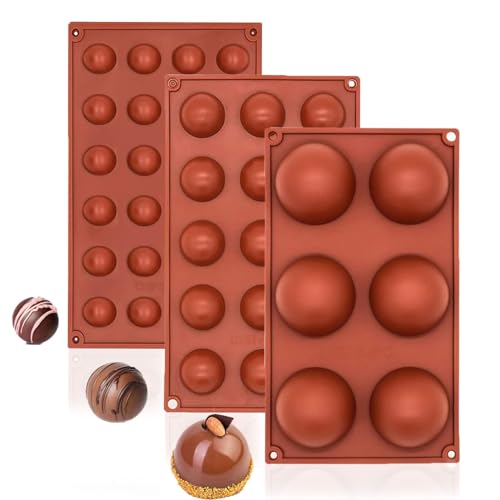 Nenkarn 3Pcs Semi Sphere Silikonform, Silikonform Kugel, Halbkugel Silikonform für die Herstellung von Schokolade, Kuchen, Gelee, Kuppel Mousse (6, 15, 24 Hohlräume) von Nenkarn