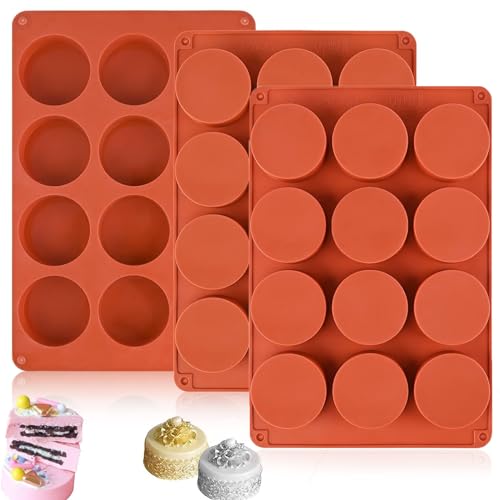 Nenkarn 3Pcs Silikon Backformen Rund, Silikon-Kuchen-Schokolade-Form, Mini-Käsekuchen-Formen für runde Zylinder Candy Jello Kuchen-Schokolade von Nenkarn