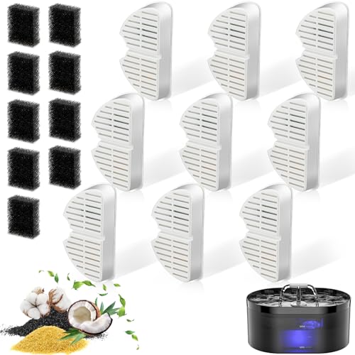 Cat Fountain Filter, 9 Pieces Filters + 9 Pieces Foam Filters for Cat Drinking Fountain, Filtering Hair (Sponge), Triple Filtration (Filter) Stück von Nenozi