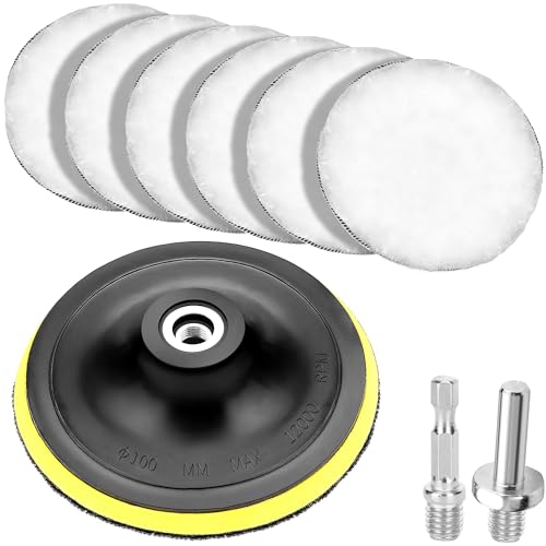 11 Stk Polierscheibe Winkelschleifer Polieraufsatz Akkuschrauber Polierpads 100mm Polieraufsatz Auto Bohrmaschine Exzenterschleifer Wolle Polierset Polierschwamm mit 6 Winkel Griff Rundadapter von Nenull