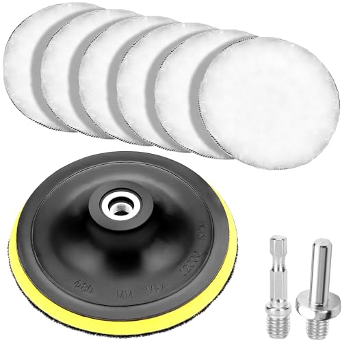 11 Stk Polierscheibe Winkelschleifer Polieraufsatz Akkuschrauber Polierpads 80mm Polieraufsatz Auto Bohrmaschine Exzenterschleifer Wolle Polierset Polierschwamm mit 6 Winkel Griff Rundadapter von Nenull