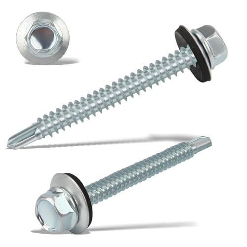 110 Stück Trapezblechschrauben Selbstschneidende Schrauben 5,5 x 50 mm Sechskant Spenglerschrauben mit Dichtscheibe Verzinkt Blechschrauben Bohrschrauben Metalldachschrauben(Silber) von Nenull