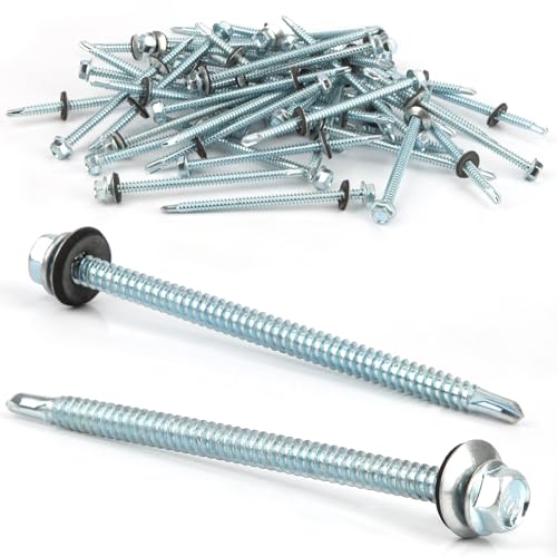 50 Stück Trapezblechschrauben Selbstschneidende Schrauben 6,3 x 100 mm Sechskant Spenglerschrauben mit Dichtscheibe Verzinkt Blechschrauben Bohrschrauben Metalldachschrauben(Silber) von Nenull