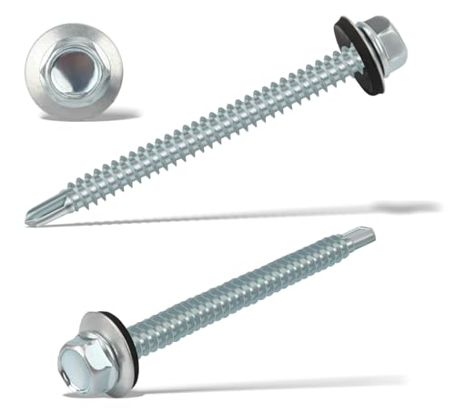60 Stück Trapezblechschrauben Selbstschneidende Schrauben 6,3 x 75 mm Sechskant Spenglerschrauben mit Dichtscheibe Verzinkt Blechschrauben Bohrschrauben Metalldachschrauben(Silber) von Nenull