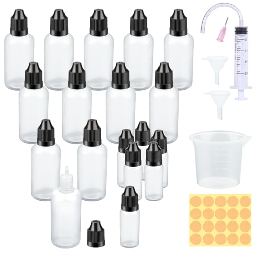 Nenull 24 Stück Liquid Flaschen 50ml x12 Tropfflasche 6x10ml Leere Quetschflasche Plastikflaschen Dropper Bottle mit Kindersicherung Deckel Gratis Trichter Messbecher Transfer Pipette von Nenull
