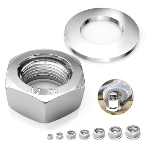 Sechskantmuttern m10 Mutter Edelstahl A2 V2A 304 mit Unterlegscheiben 10 Stück Sechskantmutter Muttern DIN 934 Selbstsichernd (standard Ausführung) für Schrauben, Gewindebolzen & Gewindestangen von Nenull