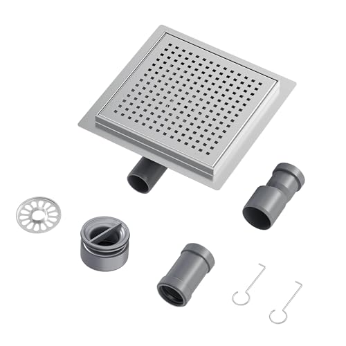 Neodrain Bodenablauf Dusche Edelstahl Duschrinne Quadrat 20 x 20 cm mit 360° Siphon, Geruchsverschluss, Haarsieb Ablaufrinne Duschablauf von Neodrain