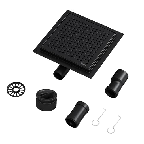 Neodrain Bodenablauf Edelstahl Duschrinne Quadrat Schwarz 20 x 20 cm Duschablauf mit 360° Siphon Geruchsverschluss und Haarsieb von Neodrain