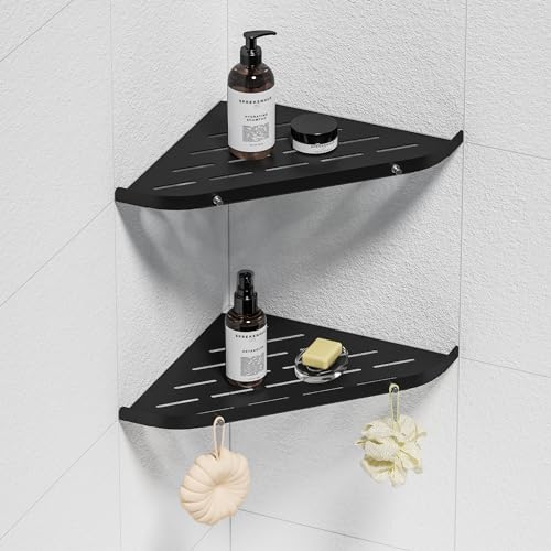 Neodrain Duschablage Edelstahl ohne Bohren Schwarz Eckregal Duschkorb mit Haken für Badezimmer Shampoo Halter, 2 Stück von Neodrain