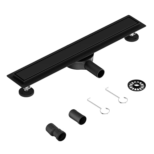 Neodrain Duschrinne 60cm Edelstahl Bodenablauf Schwarz - 360° Siphon 2 in 1 Duschablauf Flach mit Geruchsstop Haarsieb Für Bad, Außenbereich von Neodrain