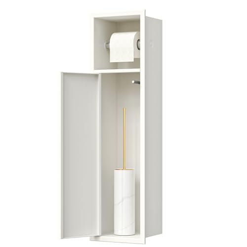 Neodrain Unterputz-Schrankmodul Edelstahl Badezimmerschrank Schmal Eingebaute Weiße Toilettenschrank mit Toilettenpapierhalter und Klobürstenhalter, 63 x 15 x 15 cm von Neodrain