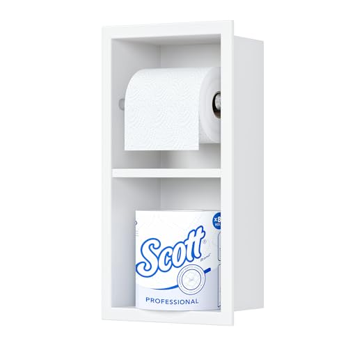 Neodrain Unterputz-Toilettenpapierhalter Edelstahl Badezimmerschrank mit Ablage und Fußstütze Wandmontage Papier Halterung für Badzimmer, Weiß von Neodrain
