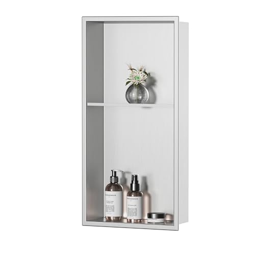 Neodrain Wandnische Dusche Edelstahl Duschnische Doppel Duschablage für Badezimmer 60 x 30 cm, Doppelschicht, Gebürstet von Neodrain