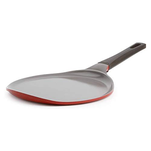 Neoflam Krepppfanne, Keramik, Antihaftpfanne, 25,4 cm, Bakelit-Griff, Tawa-Pfanne, Grillplatte, Pfannkuchenbereiter, Bratpfanne, Omelette, Tortilla, Roti, Naan, Dosa, leicht, PFOA-frei, Rot von Neoflam