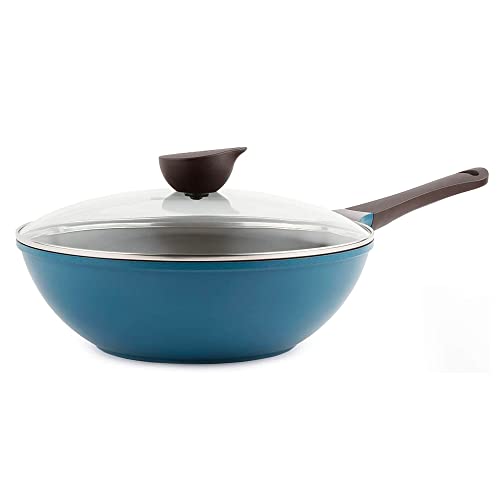 Neoflam Wok (Chef's Pan) with Glass Lid - 12-inch Ceramic Nonstick in Deep Blue by von Neoflam