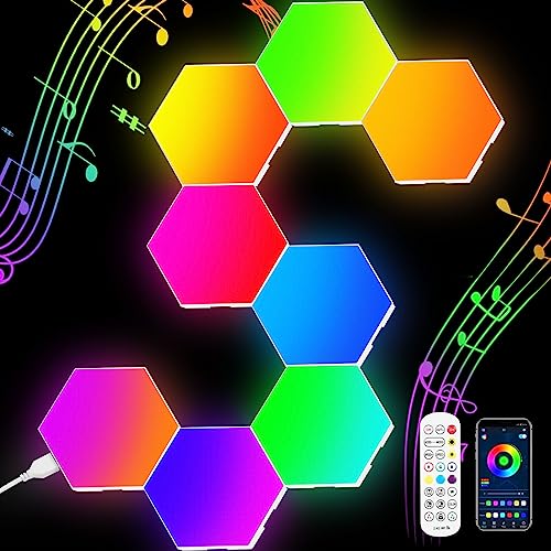 Neoglint Hexagon LED Panel, Sechseck Gaming Wandleuchte 8 Stück, Rgb Smart diy Lichtpanels, App Steuerung Musik Sync Gaming Zimmer Deko [Energieklasse G] von Neoglint