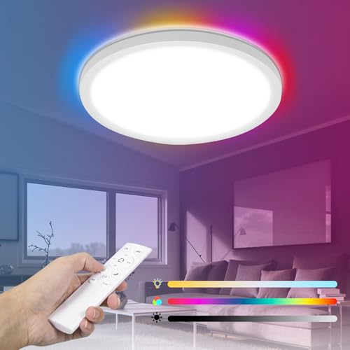 Neoglint led lampen deckenlampen,24W RGB-Deckenleuchte, 2400Lm,dimmbare Deckenleuchte,Φ30 cm led deckenleuchte mit fernbedienung,Deckenleuchte für Wohnzimmer,Küche, Badezimmer,Schlafzimmer – Weiß von Neoglint