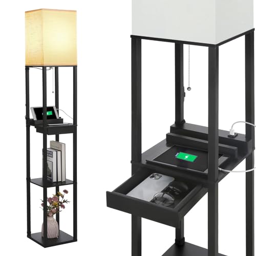 Neoglint Stehlampe Wohnzimmer 1.6m Stehlampe Dimmbar Led Mit Regal Einstellbare Farbtemperatur Mit E27-glühbirne 2 Usb-ladeanschlüsse Schublade Zugkette Wohnzimmer Büro Arbeitsbereich Neoglint Stehlampe Wohnzimmer 1.6m Stehlampe Dimmbar Led Mit Regal Einstellbare Farbtemperatur Mit E27-glühbirne 2 Usb-ladeanschlüsse Schublade Zugkette Wohnzimmer Büro Arbeitsbereich von Neoglint