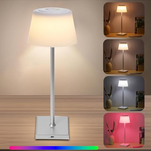 Neoglint Tischlampe Kabellos 38CM LED Tischlampe Akku RGB+CCT Dimmbar Wiederaufladbar Touch3 Farbtemperaturen 4000mAh IP44 Tischleuchte Drinnen Draußen Deko Schlafzimmer Wohnzimmer-Grau von Neoglint