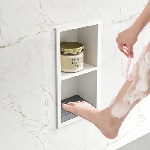Neohomee Fußstütze Dusche Versenkte Duschnische mit Regal aus 304 Edelstahl Weiße Nische mit rutschfest Silikonpads für Badezimmer, 34x18cm Neohomee Fußstütze Dusche Versenkte Duschnische mit Regal aus 304 Edelstahl Weiße Nische mit rutschfest Silikonpads für Badezimmer, 34x18cm von Neohomee