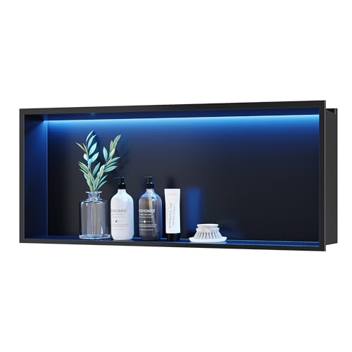 Neohomee Wandnische Dusche Edelstahl mit RGB LED-Licht, Eingebettete Duschnische Schwarz Einzelregal Lagerung mit Fernsteuerung für Badezimmer, 75 x 30 cm Neohomee Wandnische Dusche Edelstahl mit RGB LED-Licht, Eingebettete Duschnische Schwarz Einzelregal Lagerung mit Fernsteuerung für Badezimmer, 75 x 30 cm von Neohomee