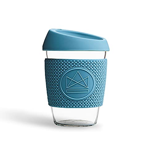 Neon Kactus mundgeblasener Tumbler Becher aus Borosilikatglas wiederverwendbare Kaffeetasse mit Deckel welcher und Thermohülle wiederverwendbarer Reisebecher mit Strohhalm von Neon Kactus